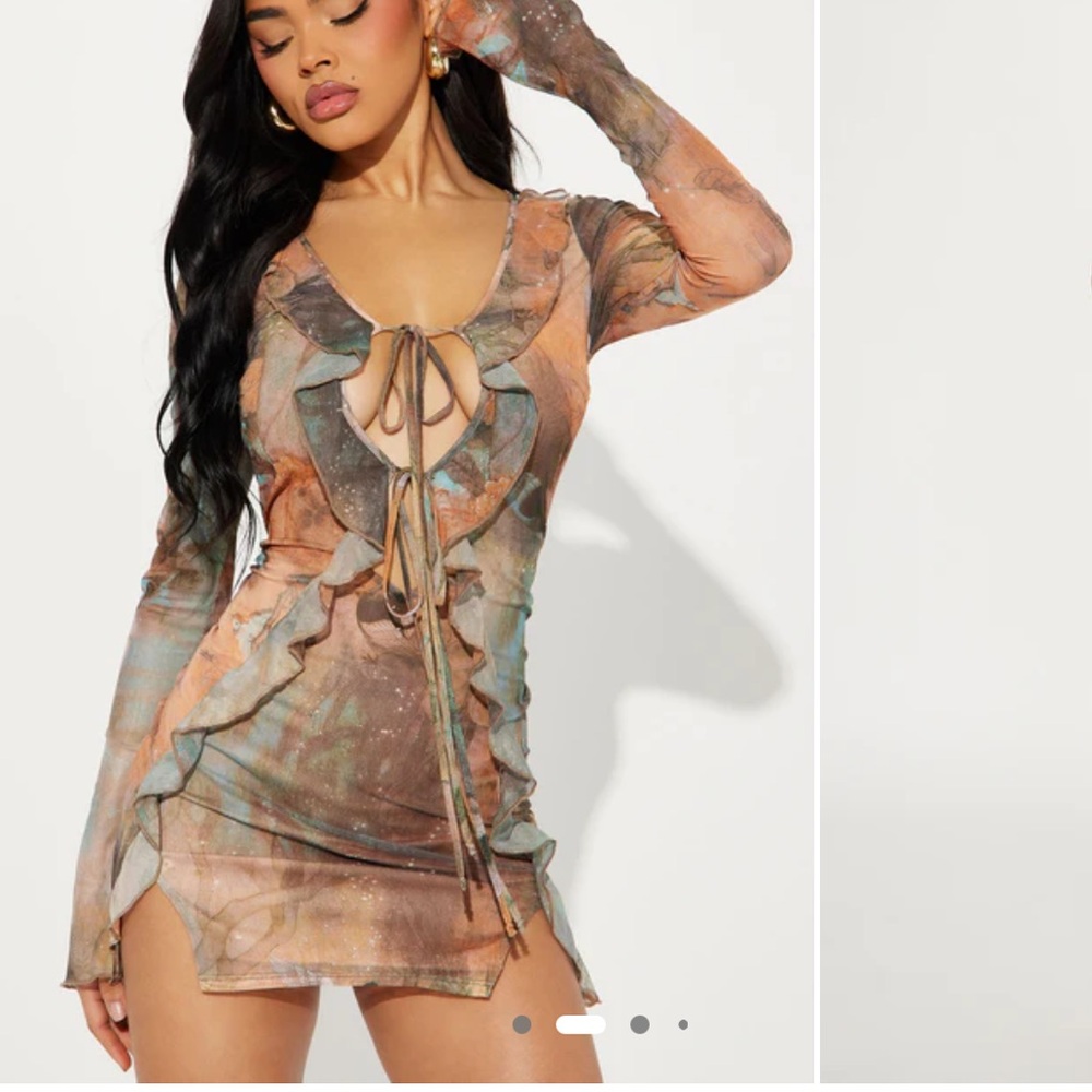 Fashion Nova Multicolor Tie-Front Dress